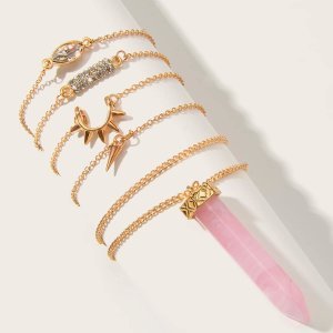 Shein - 6pcs rhinestone engraved & cone chain bracelets