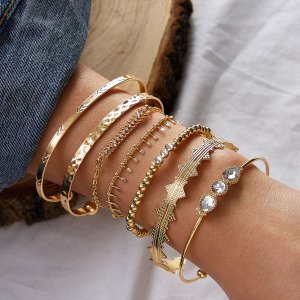 Shein - 7pcs tassel & bead decor bracelet