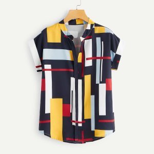 Shein - Abstract colorblock split neck top