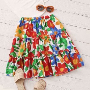 Shein - Allover floral print chiffon layered skirt