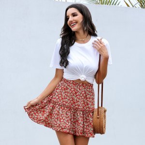 Shein - Allover floral ruffle hem mini skirt