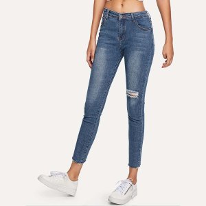 Asymmetrical Ripped Solid Jean