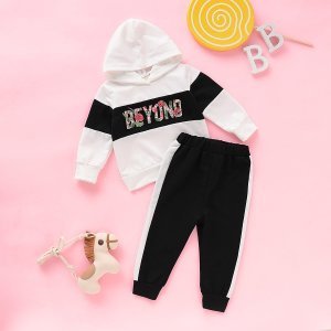 Baby Boy Color-block Letter Graphic Hoodie With Joggers