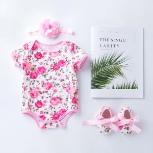 Baby Girl Allover Floral Bodysuit & Headband & Shoes