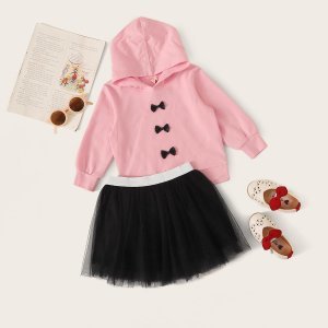 Baby Girl Bow Front Hoodie With Tutu Skirt