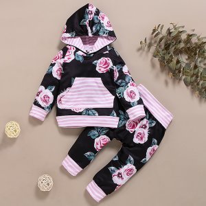 Baby Girl Floral And Striped Hoodie & Sweatpants