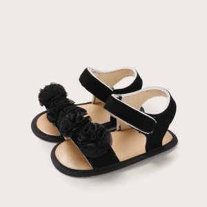 Baby Girl Floral Appliques Velcro Strap Sandals