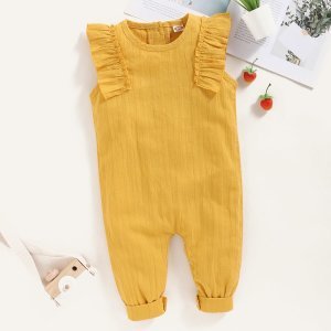 Baby Girl Ruffle Trim Solid Popper Jumpsuit