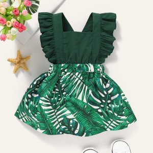 Shein - Baby girl tropical print ruffle pinafore dress