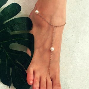 Bead Detail Chain Anklet With Toe