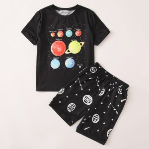 Shein - Boys galaxy print top & shorts pj set