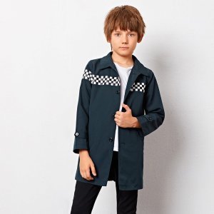 Boys Single Breasted Checked Panel Coat