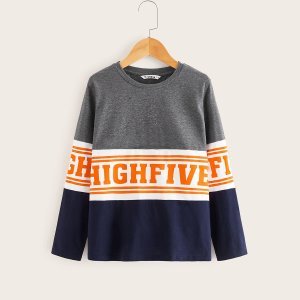 Boys Striped & Letter Colorblock Tee