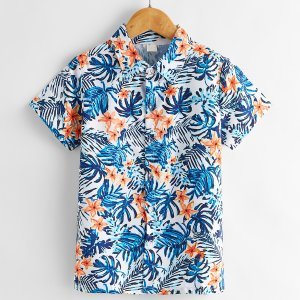 Shein - Boys tropical print button through shirt