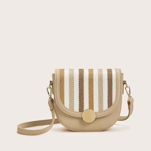 Shein - Braided stripe flap saddle bag
