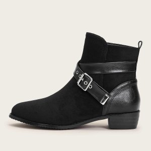 Shein - Buckle decor point toe ankle boots