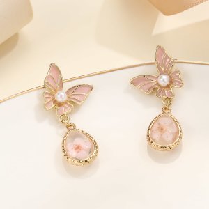 Shein - Butterfly flower drop earrings