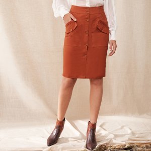 Shein - Button fly patch pocket straight skirt