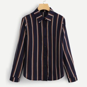 Shein - Button through striped blouse