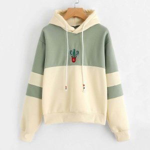 Cactus Embroidered Color Block Hoodie