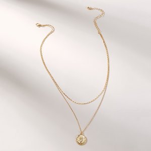 Coin Detail Double Layered Chain Pendant Necklace 1pc