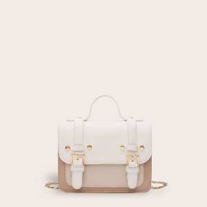 Shein - Color block double buckle decor satchel bag