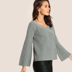 Shein - Criss cross ribbed sweater grey