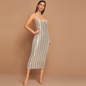 Criss-cross Vertical Stripe Sequin Cami Dress