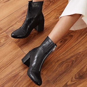 Croc Embossed Zip Front Chunky Boots