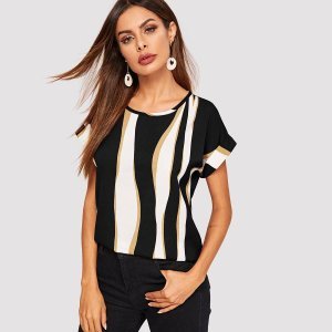 Cuffed Sleeve Color Block Top