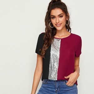Cut-and-Sew Sequin Panel Top