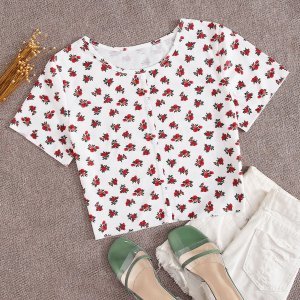 Ditsy Floral Button Front Tee