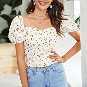 Ditsy Floral Sweetheart Neck Tie Back Top