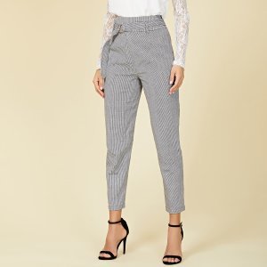 Dogtooth Belted Cigarette Pants
