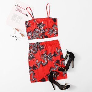 Dragon Print Crop Cami Top & Skirt