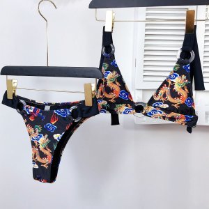 Shein - Dragon print ring linked triangle bikini swimsuit