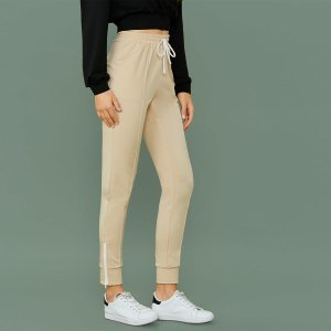 Shein - Drawstring waist zip hem seam front sweatpants