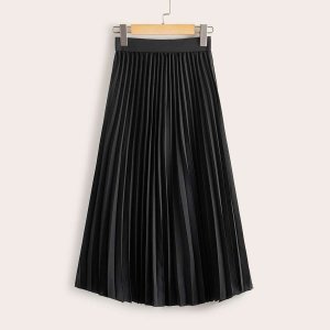 Elastic Waist Pleated Midi Skirt