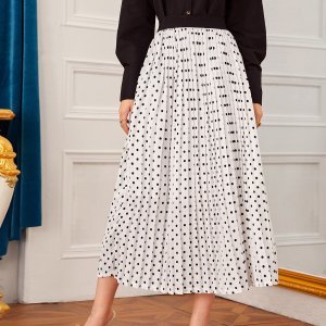 Elastic Waist Polka Dot Pleated Skirt