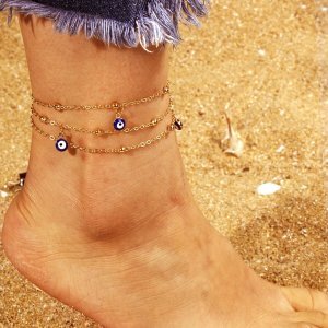 Eye Charm Double Layered Chain Anklet 1pc