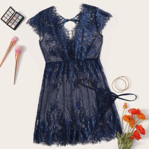 Shein - Eyelash lace dress with thong