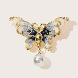 Faux Pearl Decor Butterfly Brooch 1pc