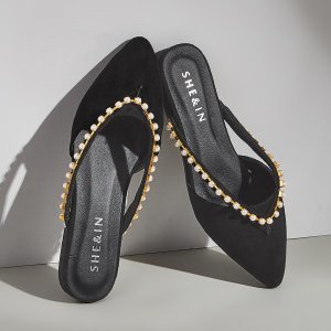 Faux Pearl Decor Suede Flat Mules