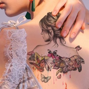 Shein - Figure & butterfly pattern tattoo sticker 1sheet