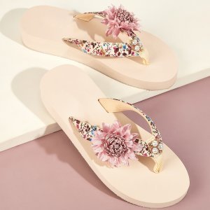 Shein - Floral applique flip flops