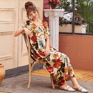 Shein - Floral print v-neck dress