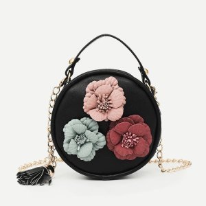 Flower Decor Round Chain Bag