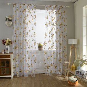 Shein - Flower print rod pocket sheer curtain 1pc