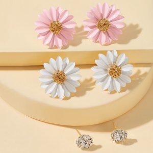 Flower Shaped Stud Earrings 3pairs