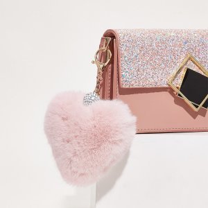 Shein - Fluffy heart shaped bag accessory